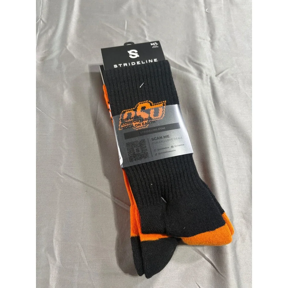 Strideline Oklahoma State OSU Cowboys Pokes 2 Pack Crew Socks Mens M/L 8-12 NEW